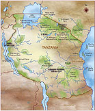 La carte des Parc Nationaux de la Tanzanie
